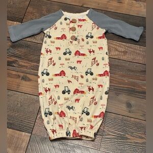 Mud Pie Farm Print Baby Gown with Gray Sleeves